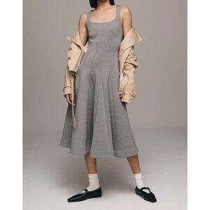 Du Paradis Anthropologie Grey Full Skirt Neoprene Midi Dress L